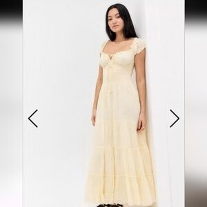 Urban Outfitters Butter Yellow Bustier Milkmaid Cream Maxi Dress White Medium